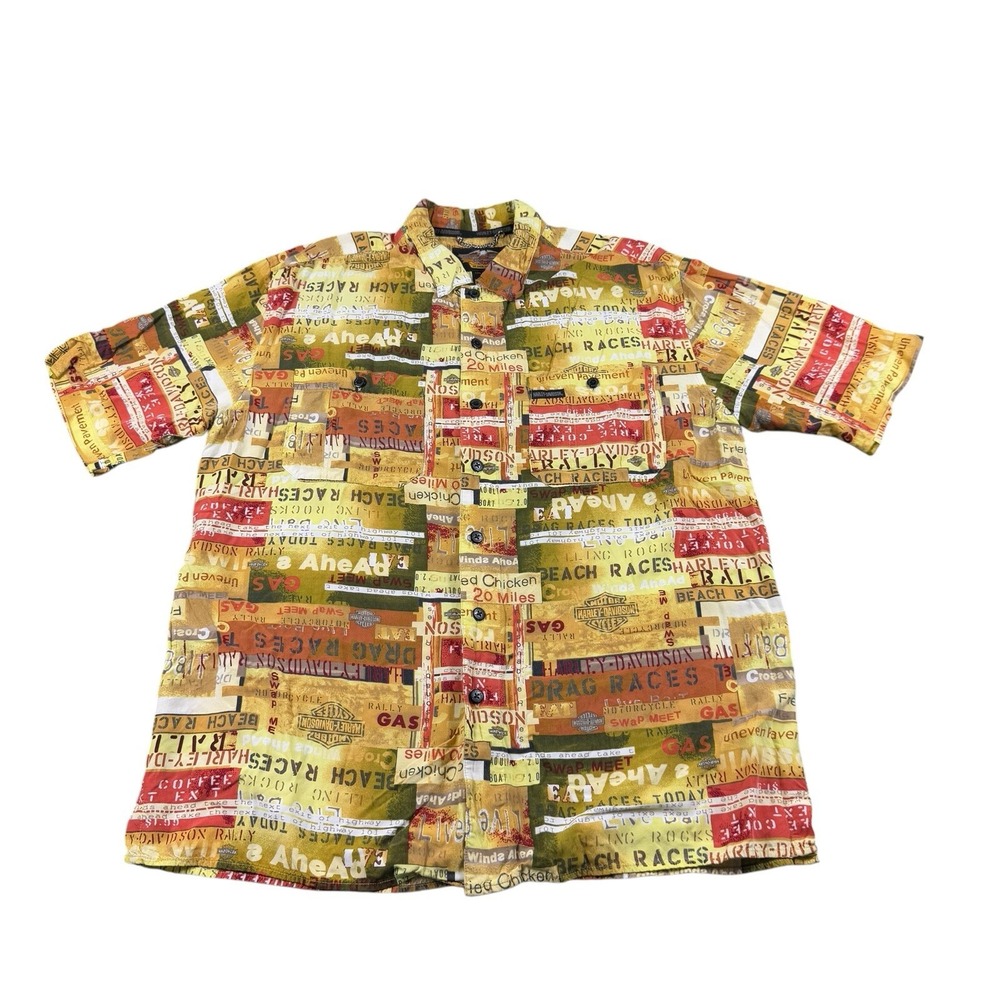 Harley Davidson VTG Motorcycle Rayon Mens S/S Hawaiian Shirt Size Large